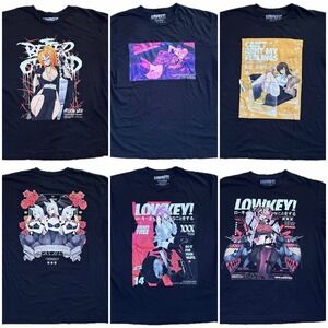 Lowkey Geeks Anime Graphic T-Shirts Black Cotton Streetwear Otaku Lot of 6 Sz XL
